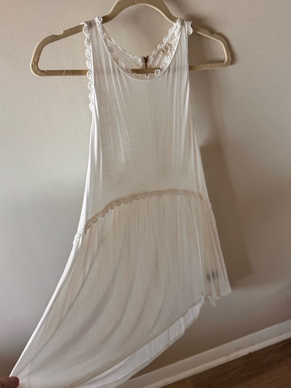 POL White Sleeveless Lace-Trim Asymmetrical Tank Top